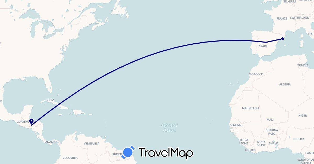 TravelMap itinerary: driving in Spain, Honduras (Europe, North America)